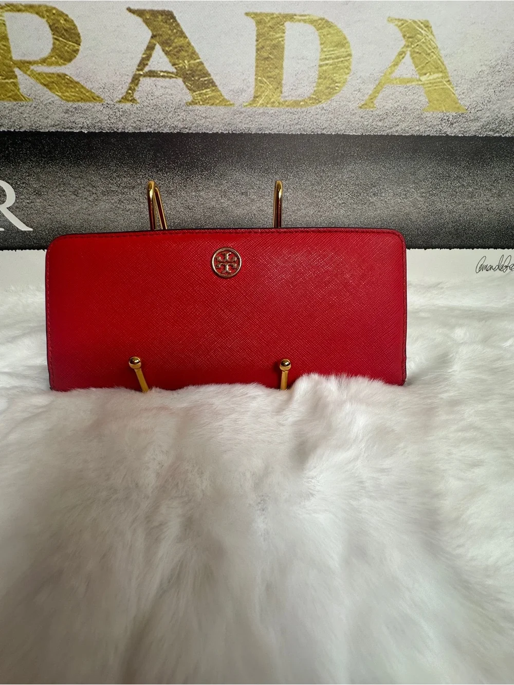 Tory Burch Red Zip-Around Continental Wallet with Gold Logo